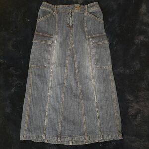 Vintage Denim Maxi Skirt with Pockets
